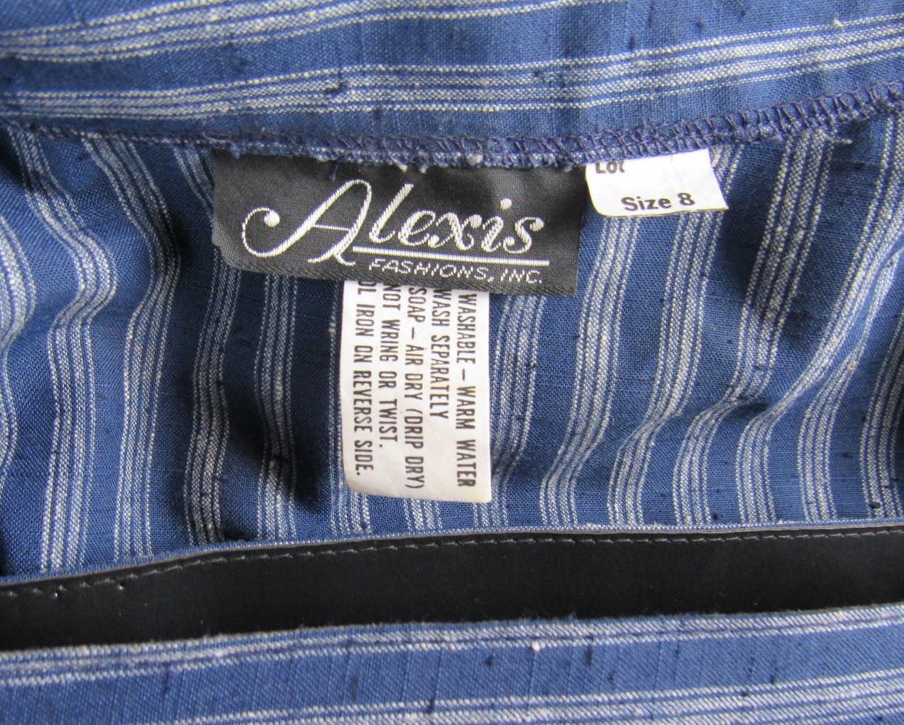 VTG 1970s 80s ALEXIS FASHIONS INC. DRESS SIZE 8 BLUE GRAY COTTON BLEND? BELT