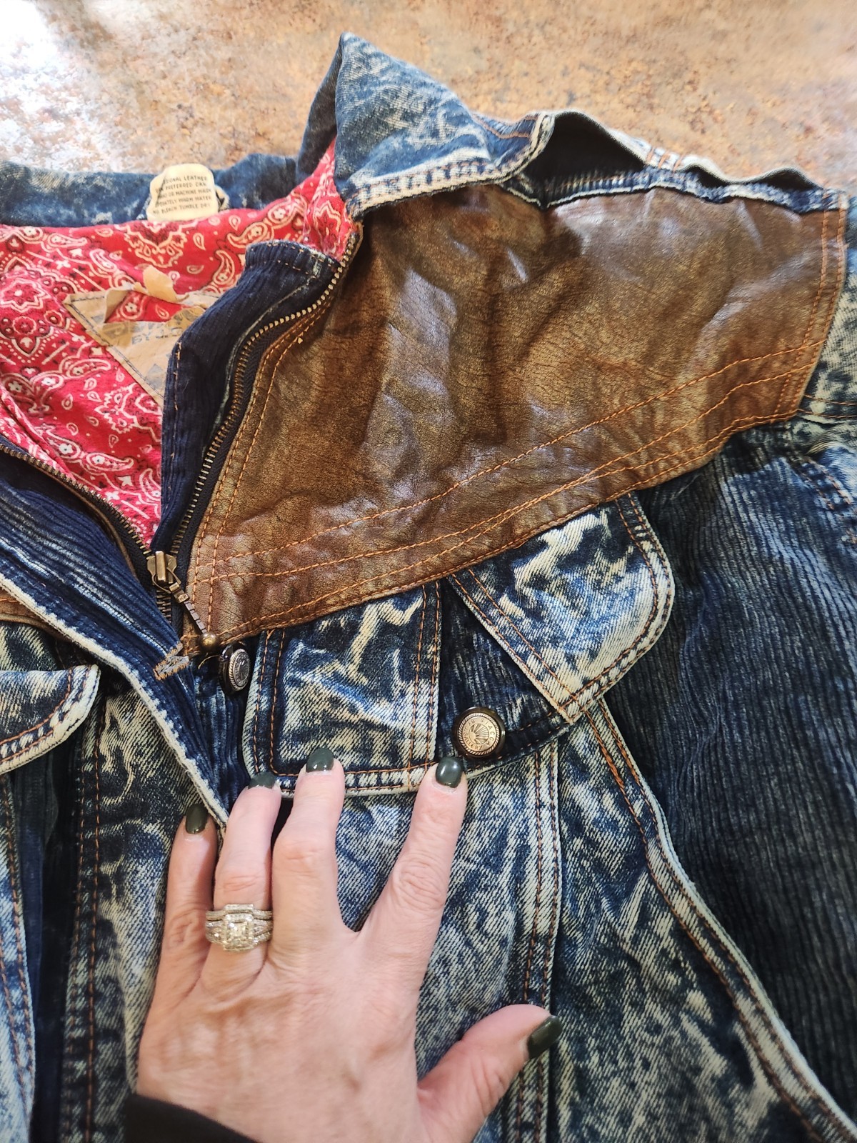 Vintage 80’s Giacca by J. Gallery Acid Wash Jean Jacket w/Leather/Corduroy Sz L