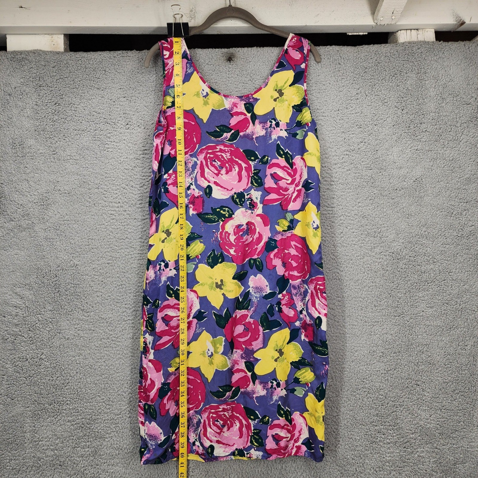 Vintage GS International Purple Floral 100% Silk Sleeveless Shift Dress 7/8