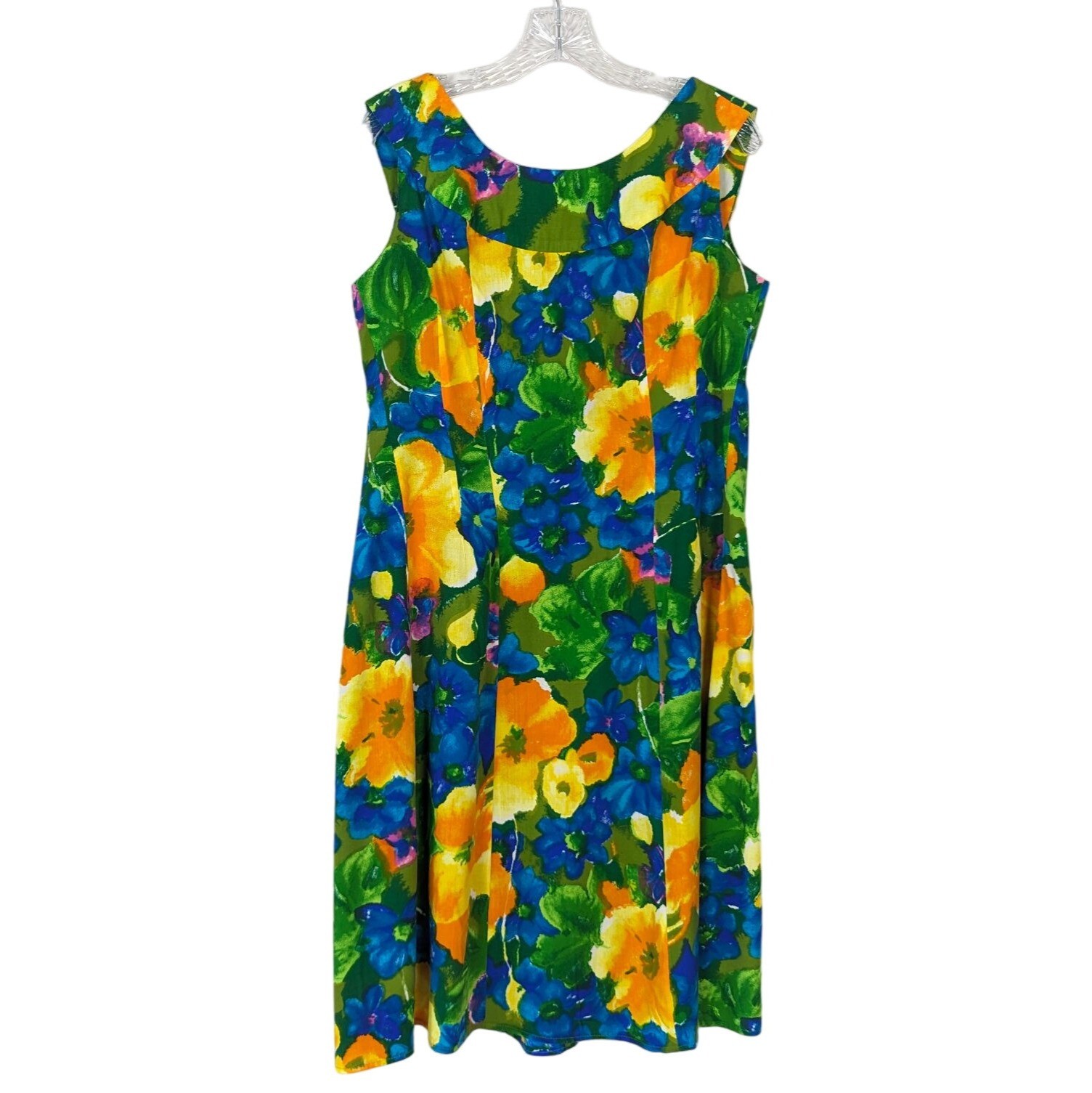 THE HOUSE of MUUMUUS sleeveless A-line Hawaiian colorful Floral Vintage dress L