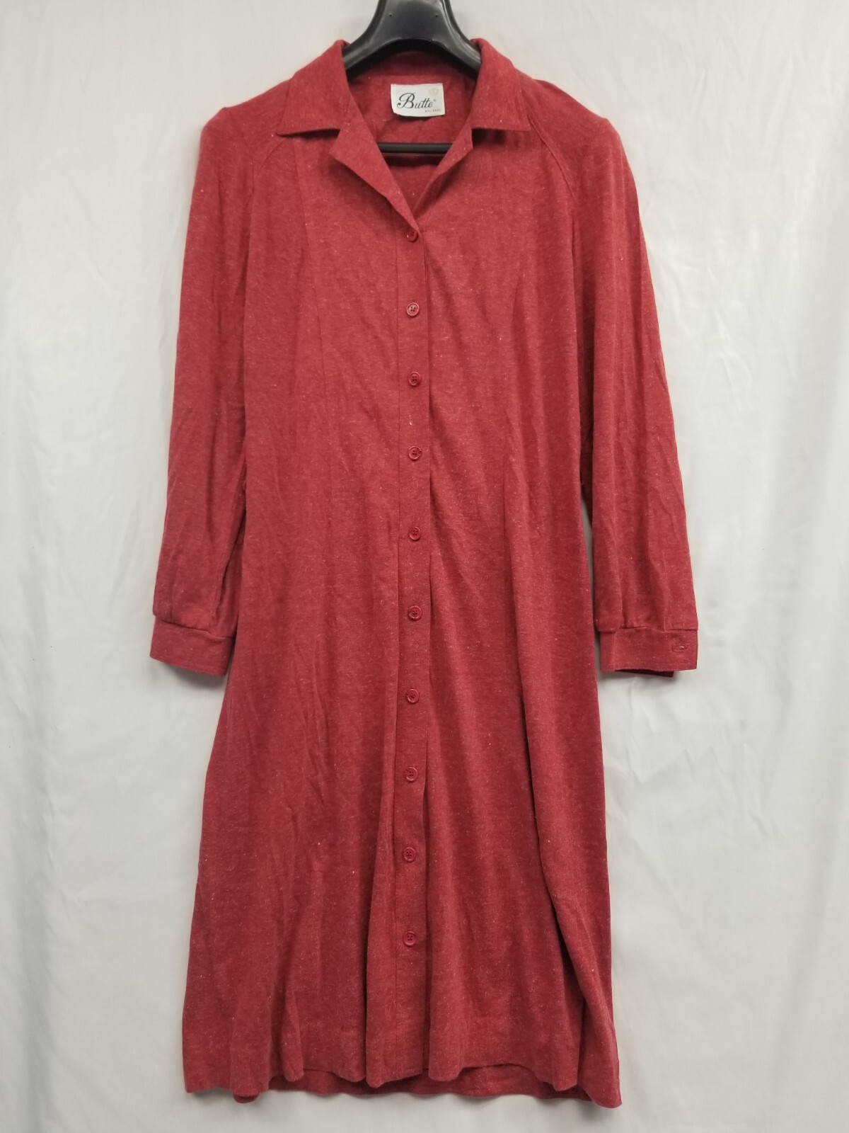Vintage Butte Knit Retro Long Sleeve Dress ILGWU Label see measurements Red