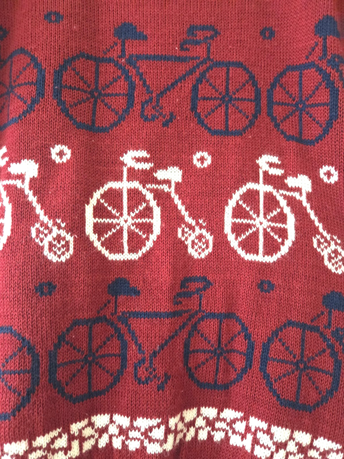 Vintage 80s JANTZEN Women Sweater Red Novelty Knit Bike Bicycle Short Sleeves