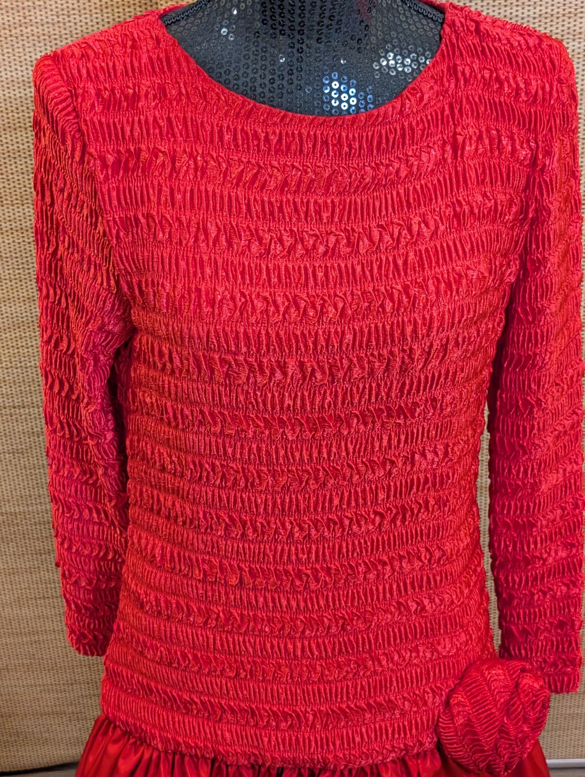 Vintage Morton Myles For The Warrens Size 12 Red Dress Drop Waist Rosette USA