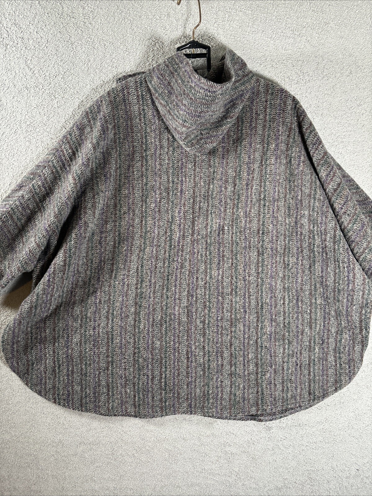 Vintage Claude Danielle Tweed Hooded Poncho Cape Grey Purple Red Women L-XXL