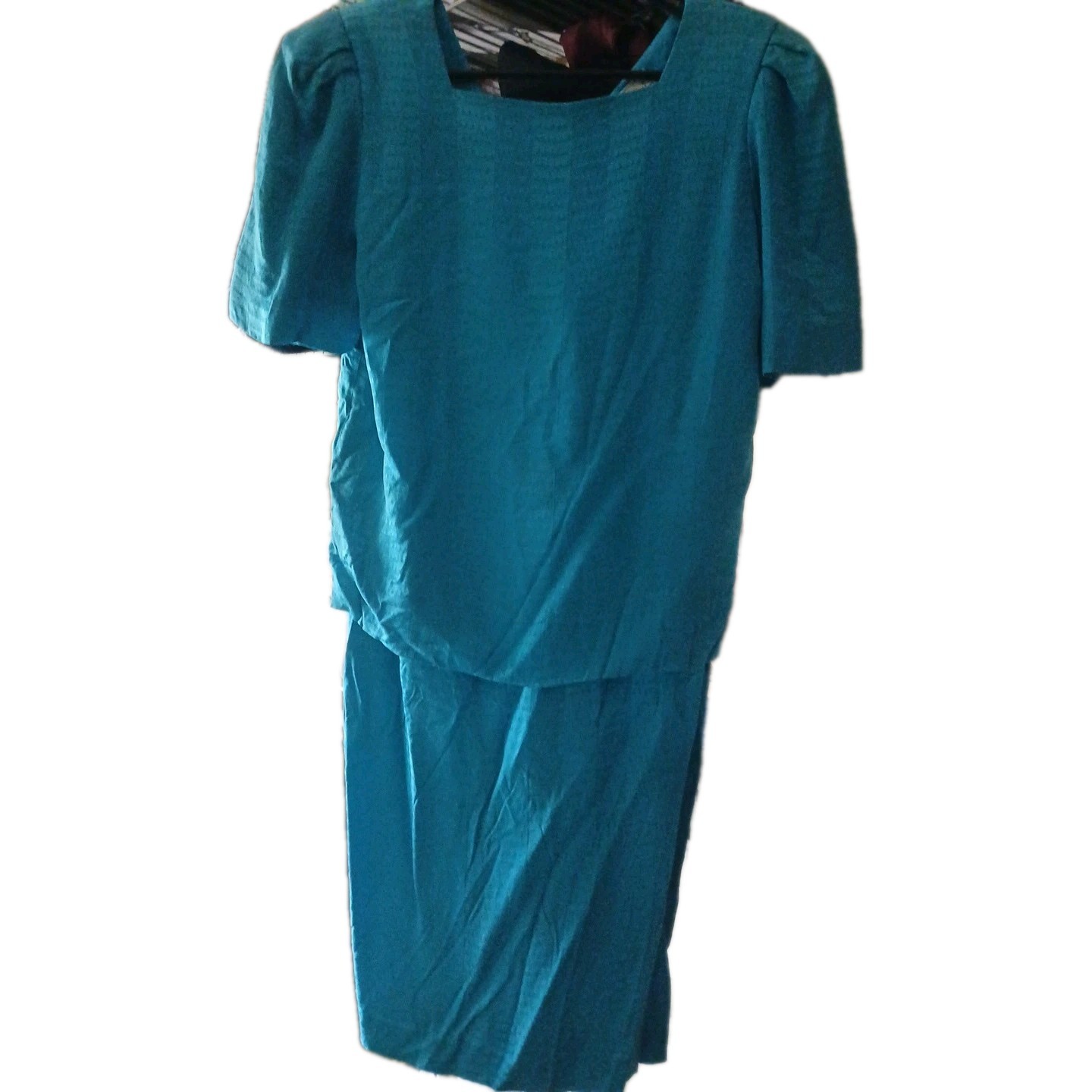 Teal Silk Blouson Dress Liz Claiborne 1980s Back Button sz 8