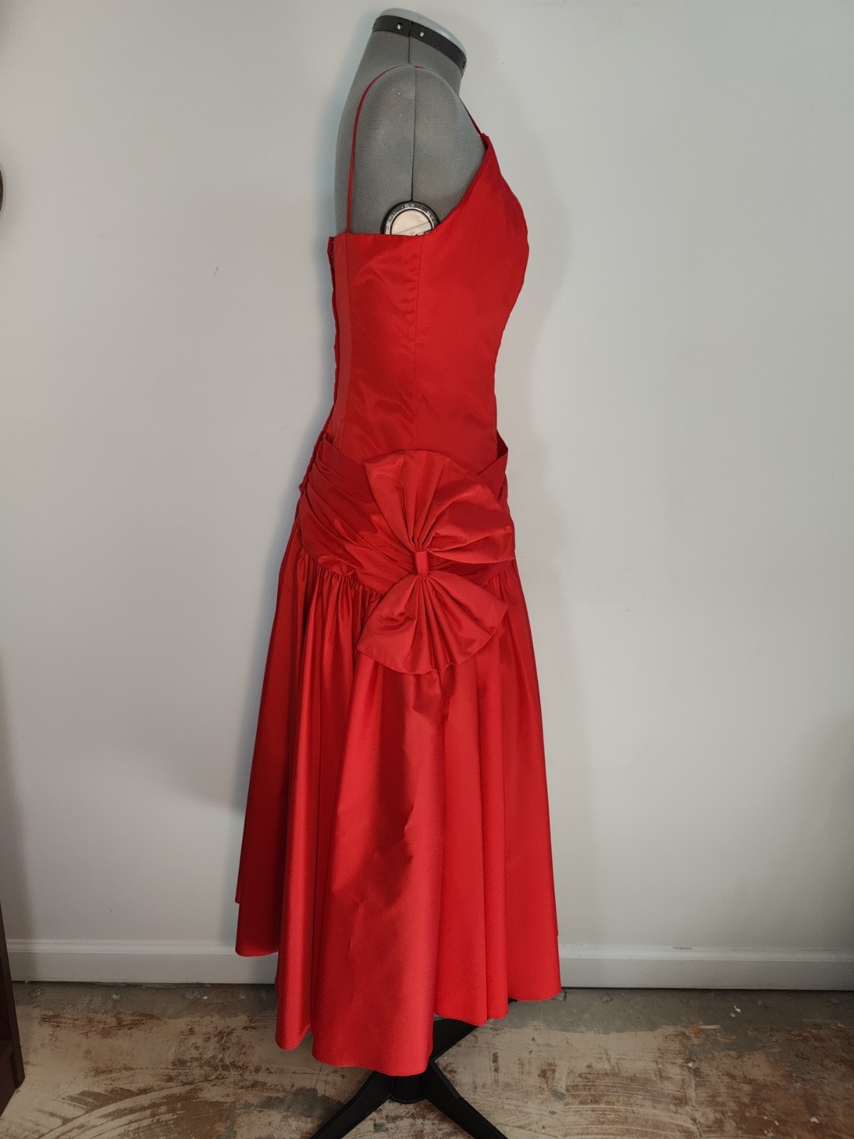 Vtg 80s Prom Dress Red Satin Sleeveless Bow Formal Party Sz M ILGWU