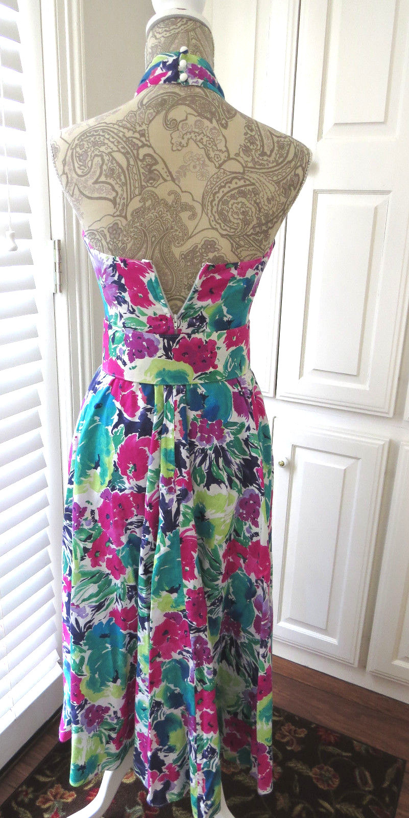 Size Small 5 to 6 Vintage Halter Dress by Act I Turquoise Plum Rose Flowers