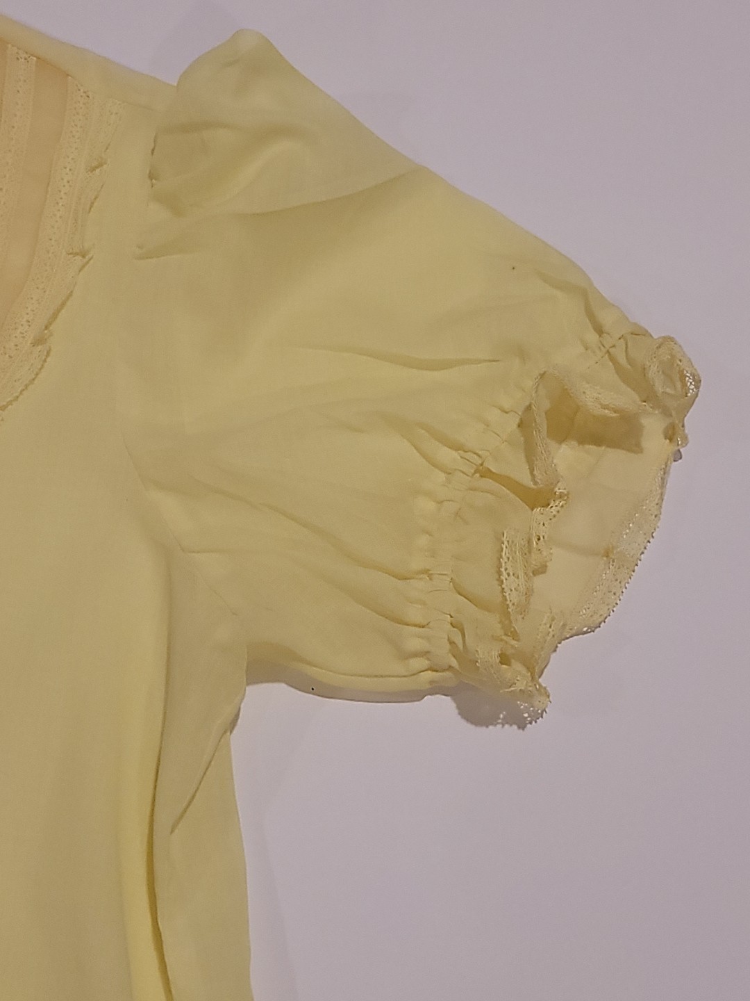 Prairie Blouse Shirt Lace Front Button Back Short Sleeve Cottagecore Vtg Yellow