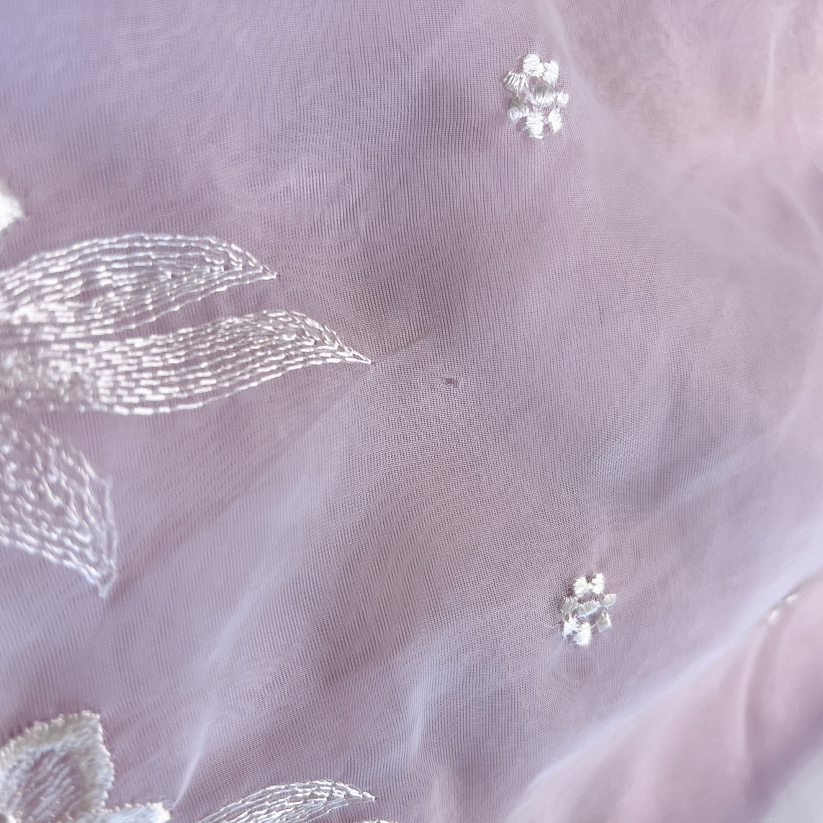 Vintage Coquette Dress 70s Sheer Mesh Floral Embroidered Lavender Tea Party