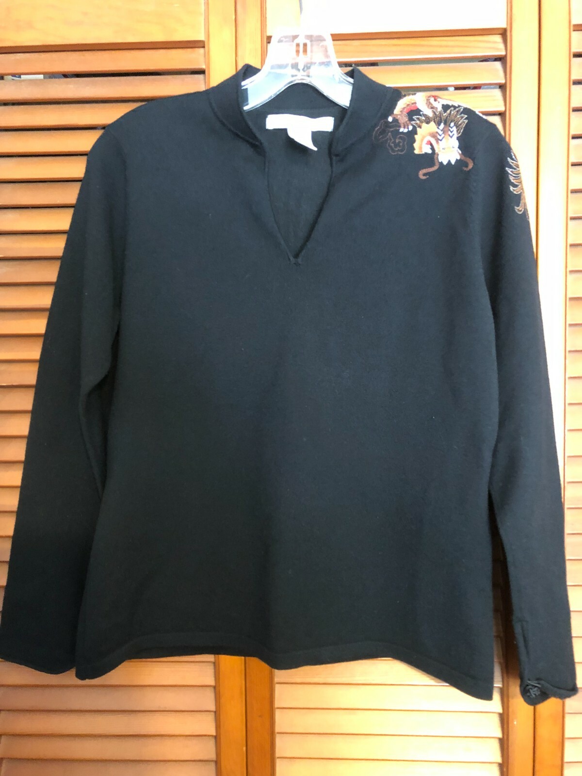 EUC Vintage BALLINGER GOLD Black sz M Shirt Top Asian Details Embroidered Dragon