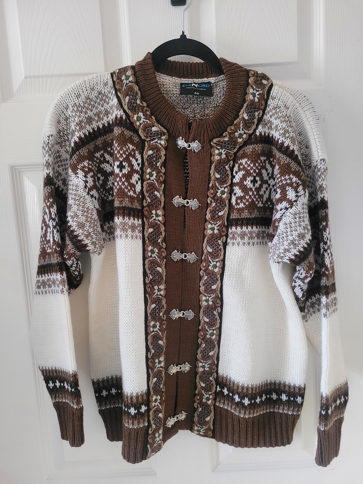 Vtg HANDMADE Norwegian Sweater Size 40 100% Pure New WOOL Natural Colors