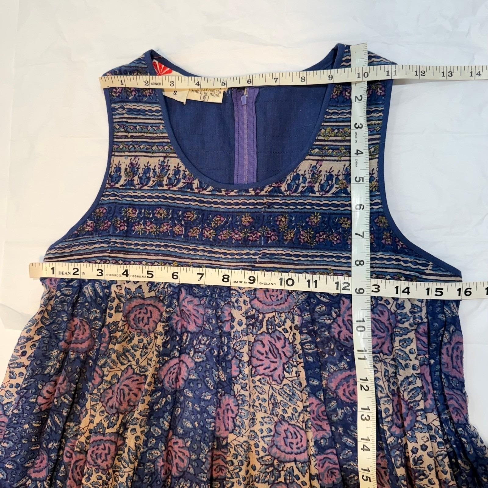 Vintage 70s Phool Indian Block Print Bib Midi Sleeveless Hippie Boho Cotton XS