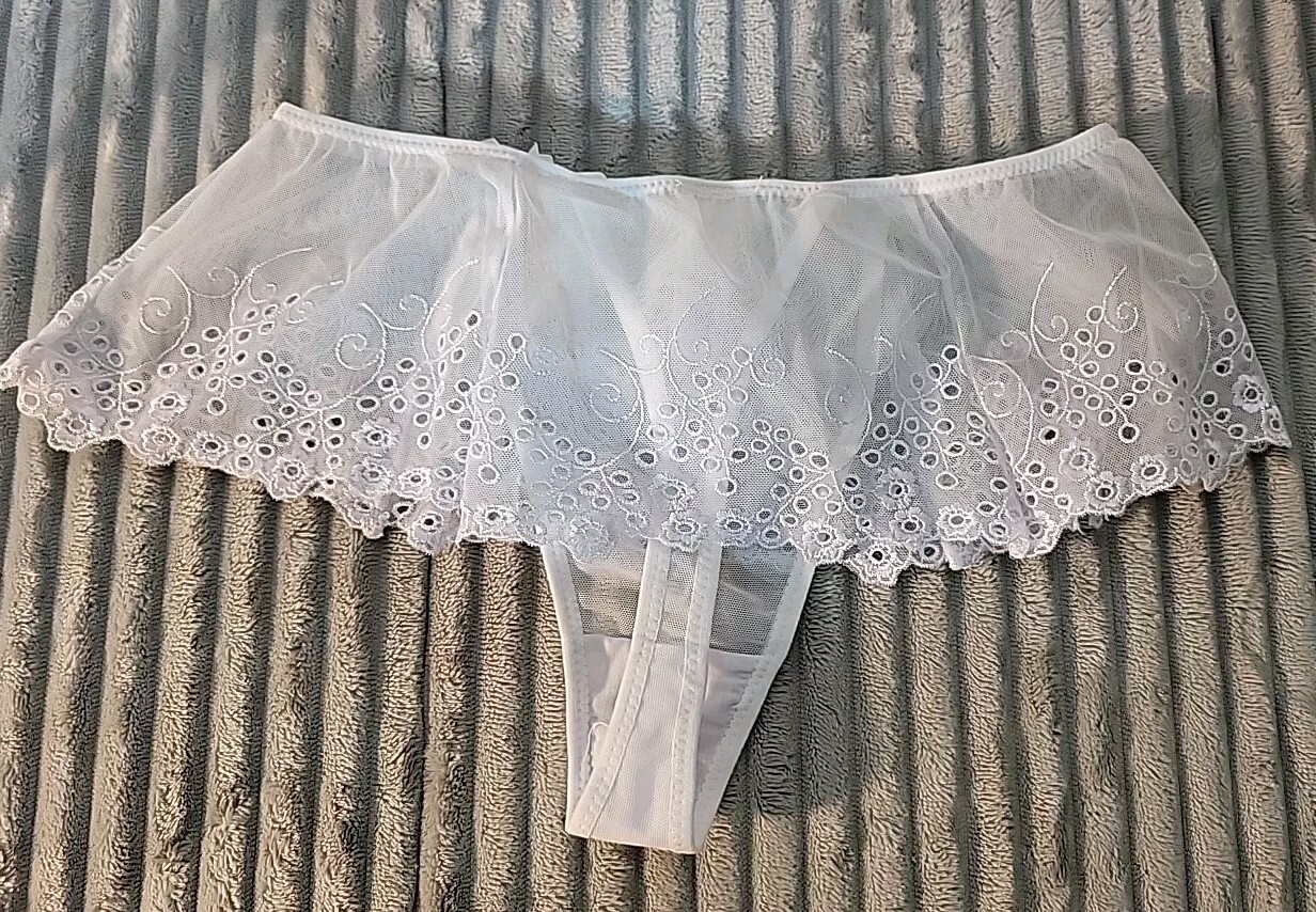 Vtg 🔥 Small Delicates Lace Nylon Mesh See Through Skirted Thong JCPenney Bows