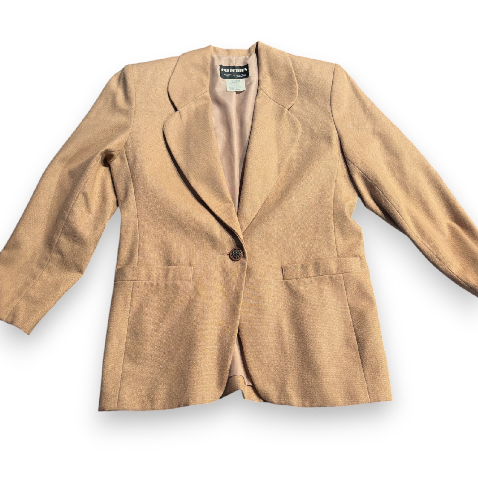 Oui Petites by Tan Jay Vintage 80s brown wool blend blazer skirt suit set sz 10P