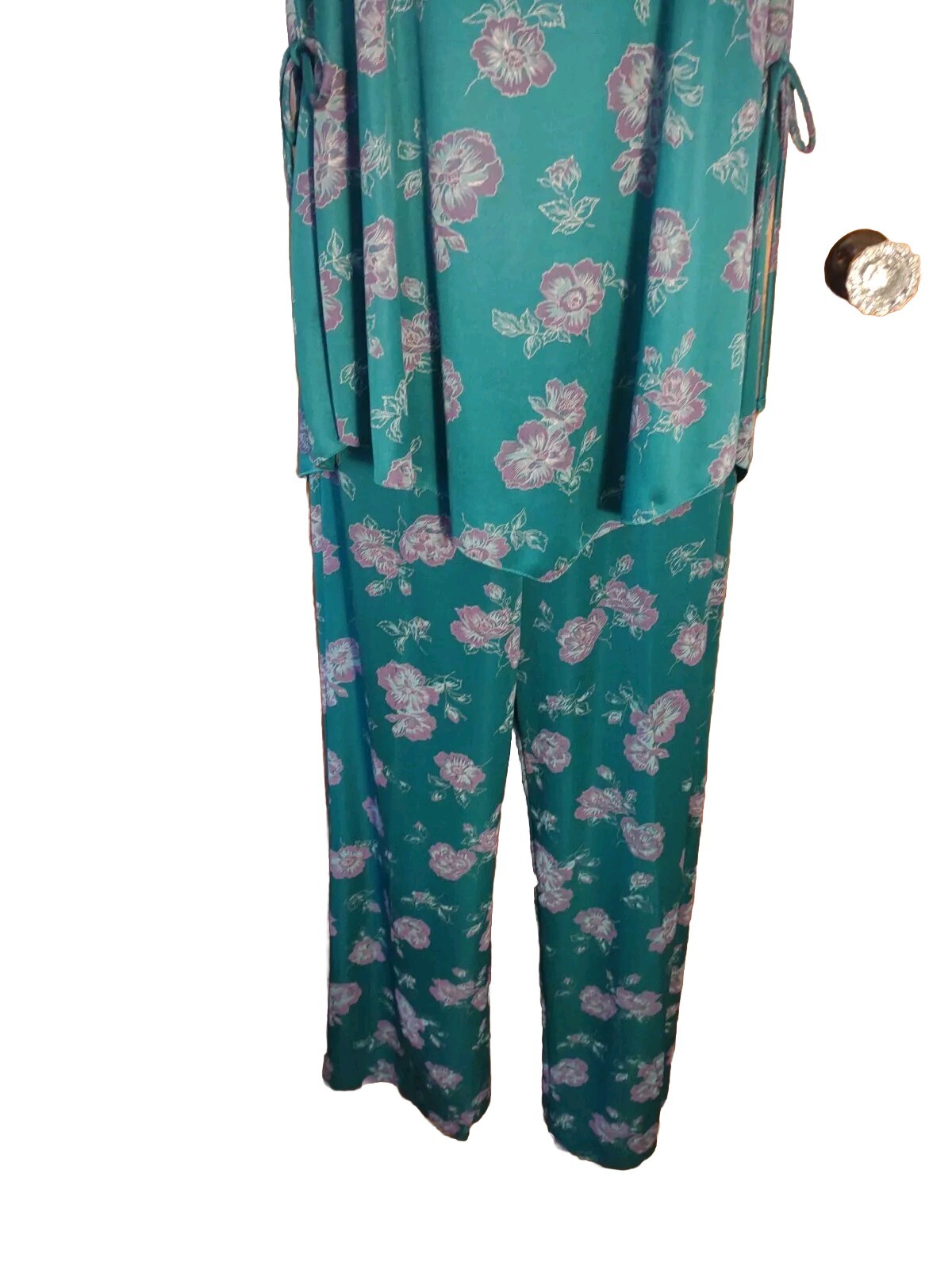 Vintage 70’S Ms. Sugar Teal & Purple Floral Two Piece Outfit Mrs. Roper Look