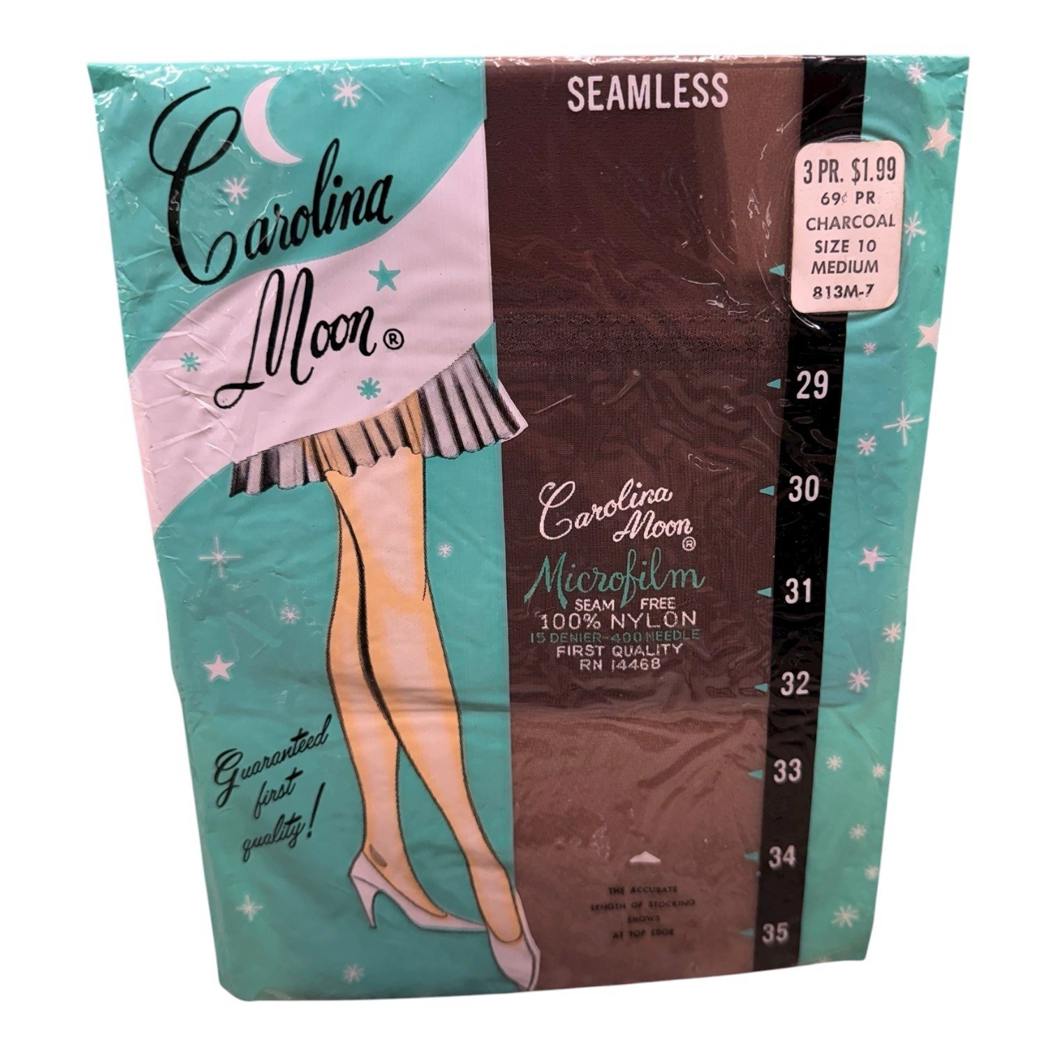 Vintage Carolina Moon Seamless Microfilm Nylon Stockings Size 10 M Charcoal