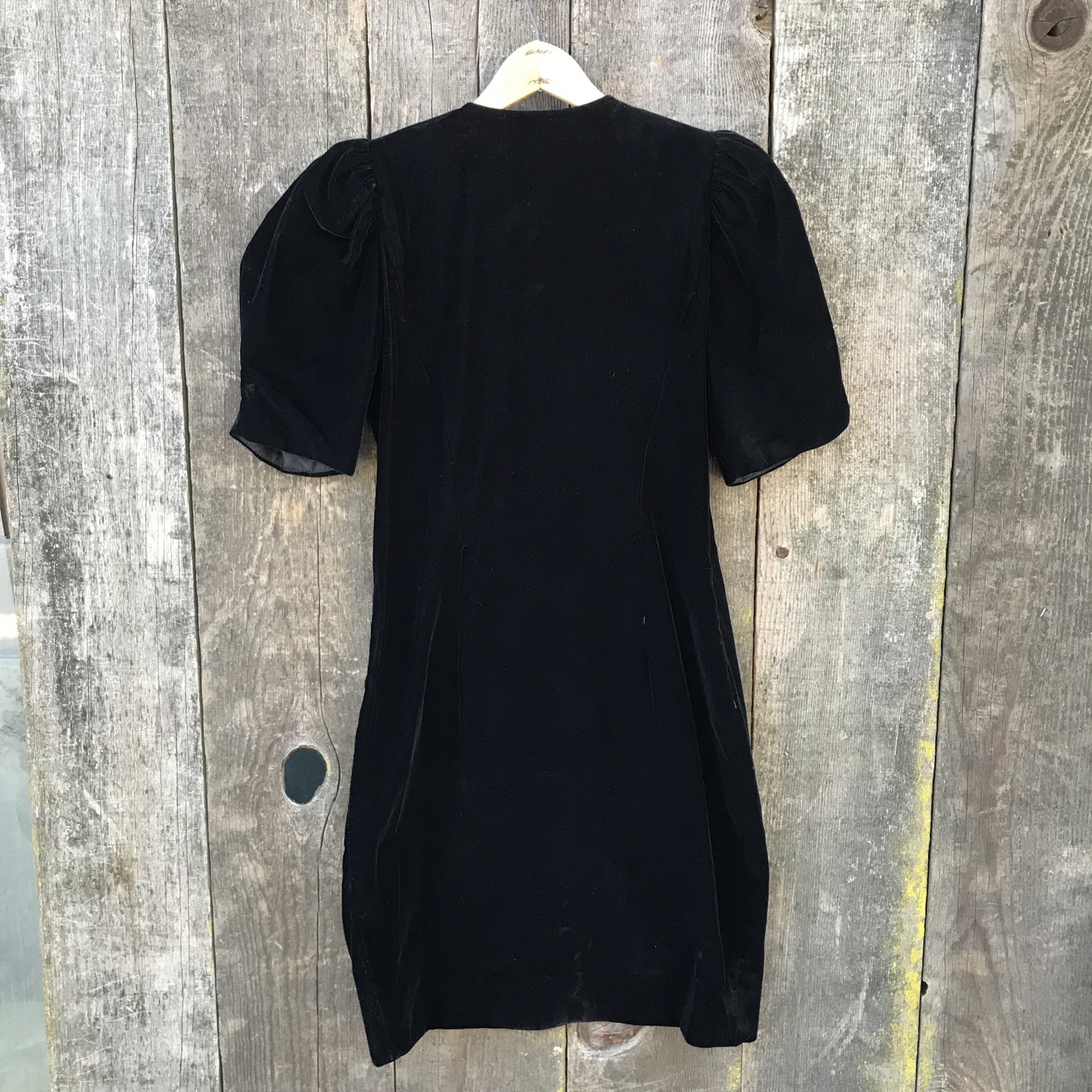 VTG 80s-90s Cachet by Bari Protas Black Velvet Puff Sleeve Bow Party Dress 7/8