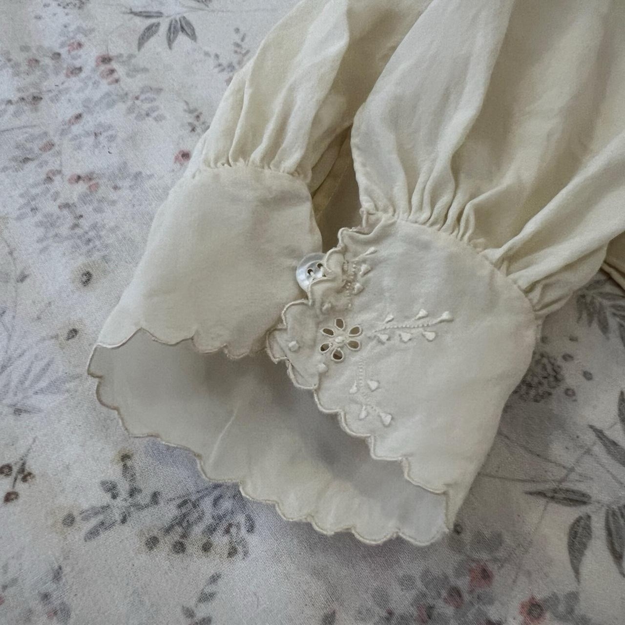 Antique Edwardian Silk Blouse Broderie Anglaise Long Sleeve Peter Pan Collar