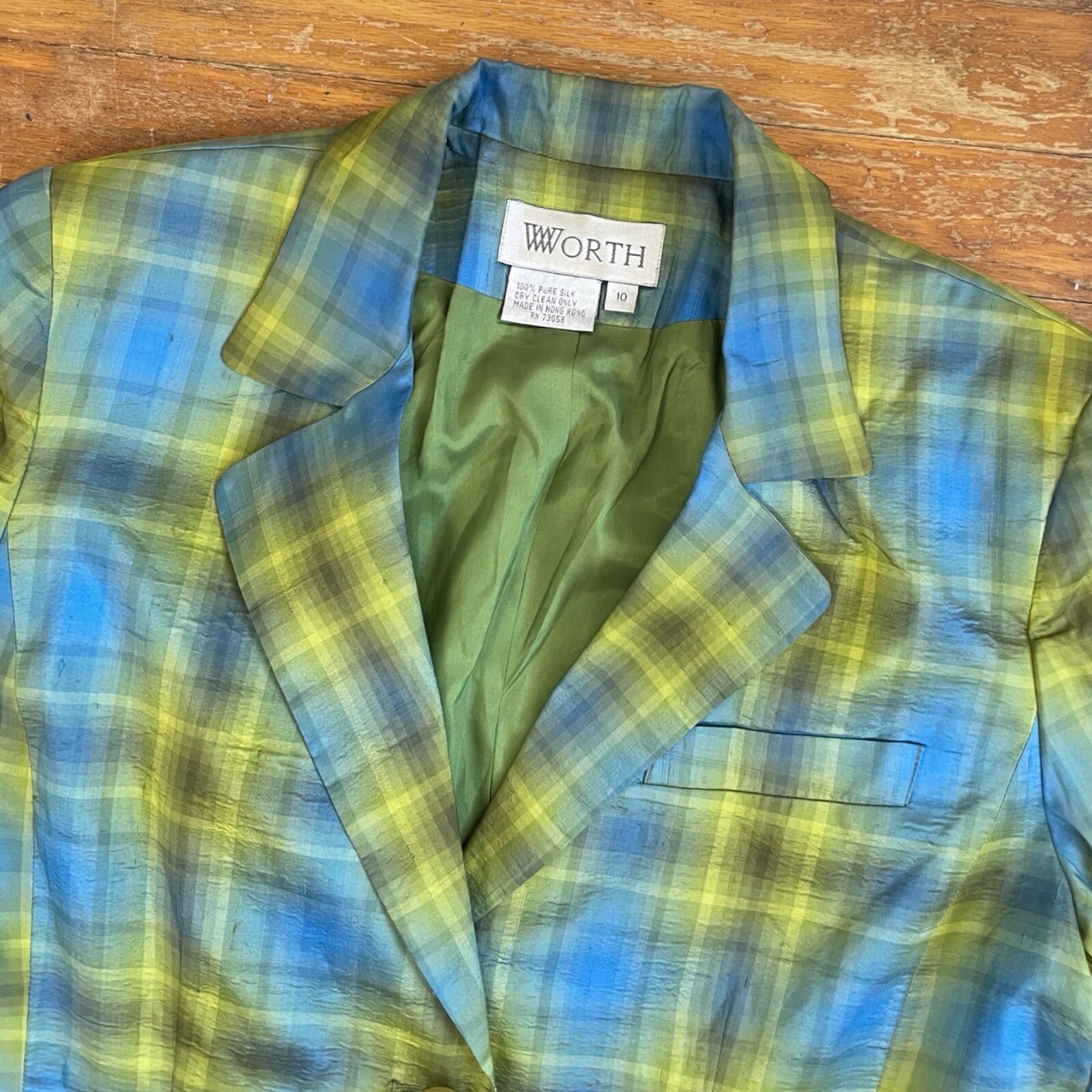 Vintage Plaid Silk Blazer Womens Size Medium 1990s Worth Sport Coat Jacket