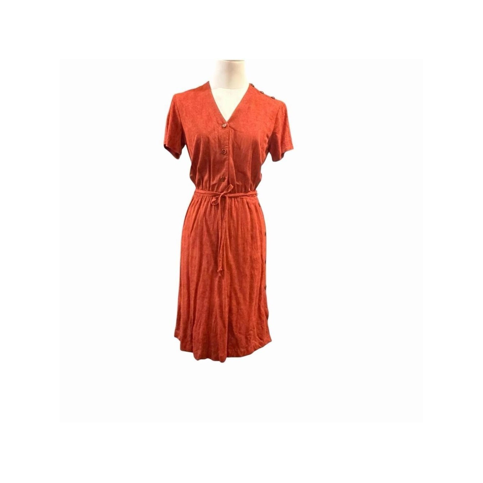 Frederick’s of Hollywood Faux Suede Button Midi Dress Terracotta S Vintage Boho
