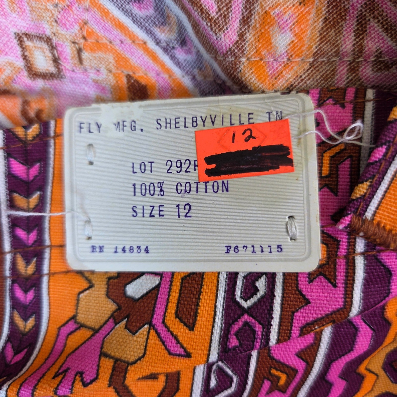 Vintage Fly Mfg Co Geometric Print Cotton Overalls Orange Pink Purple Size 12