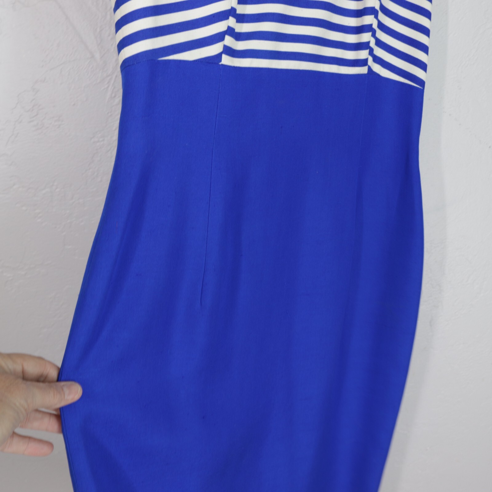 Vtg 80s Constance Saunders Dress 10 Blue White Silk Bolero Jacket Sheath Lined