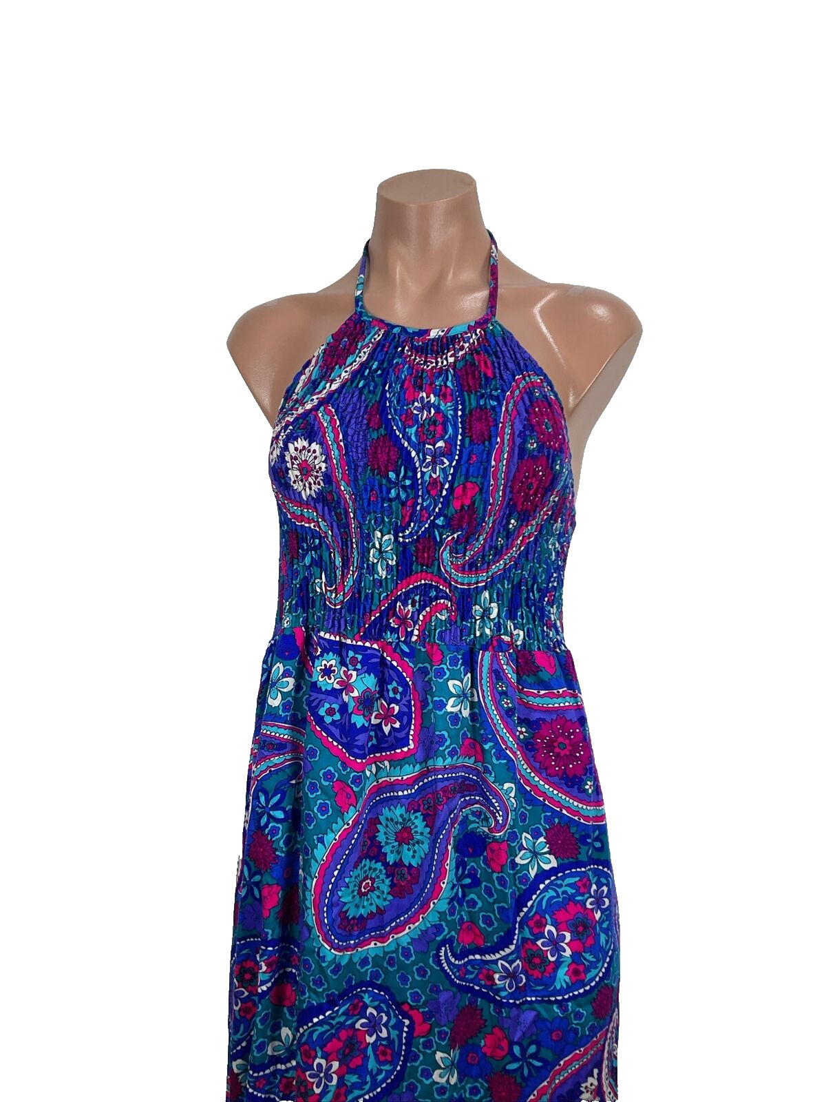 Vintage 1970s HIGH TIDE CALIFORNIA Maxi Paisley Beach POOL party Sun Dress XS/S