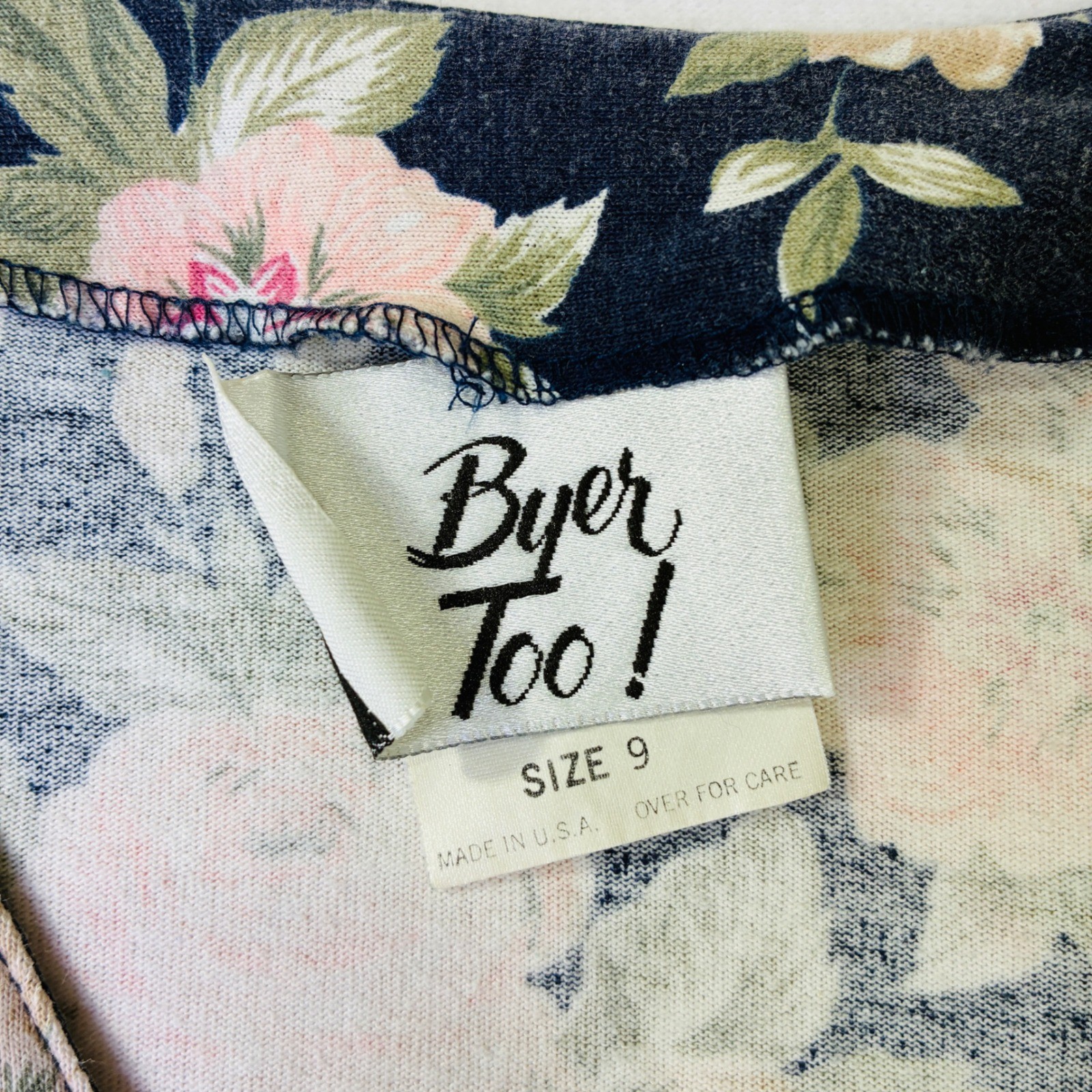Vintage Byer Too Floral Cropped Jacket Navy Blue Pink 90s Made in USA Size 9