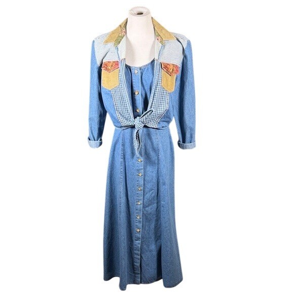 PG Collections Ginger Bort Denim Patchwork Maxi Dress & Jacket Set Womens 10