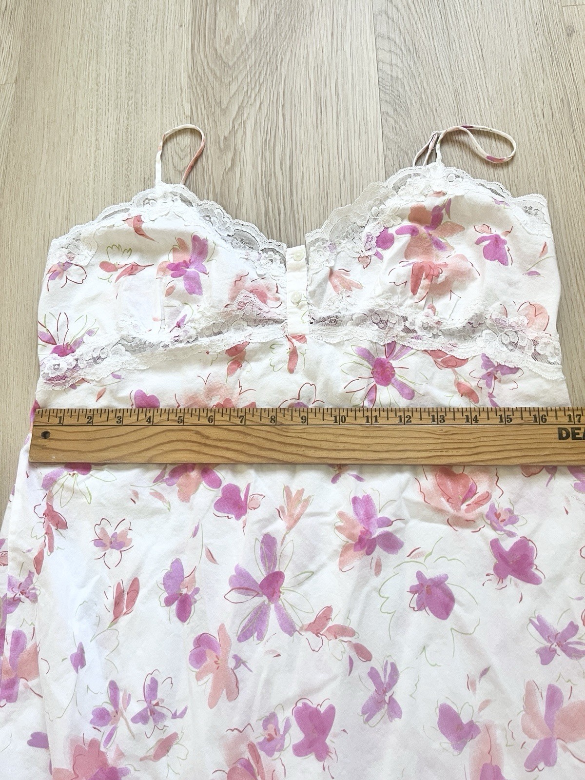 Vtg Cottage Core VIctoria Secret Cotton Slip Maxi Dress Lace Trim Ruffle LARGE