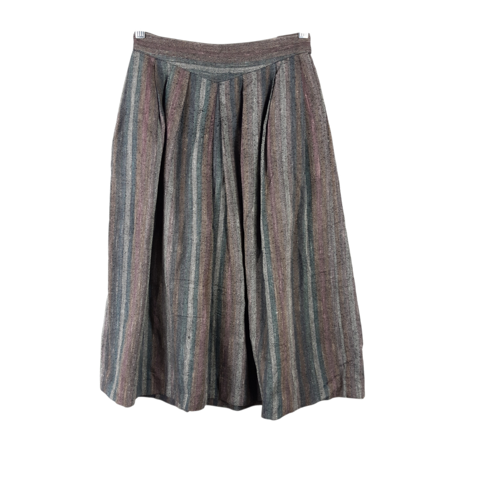 Vintage Feelin’ Jazzie Pleated Stripe Midi Skirt Boho 70s 80s Gray Pockets Sz 10