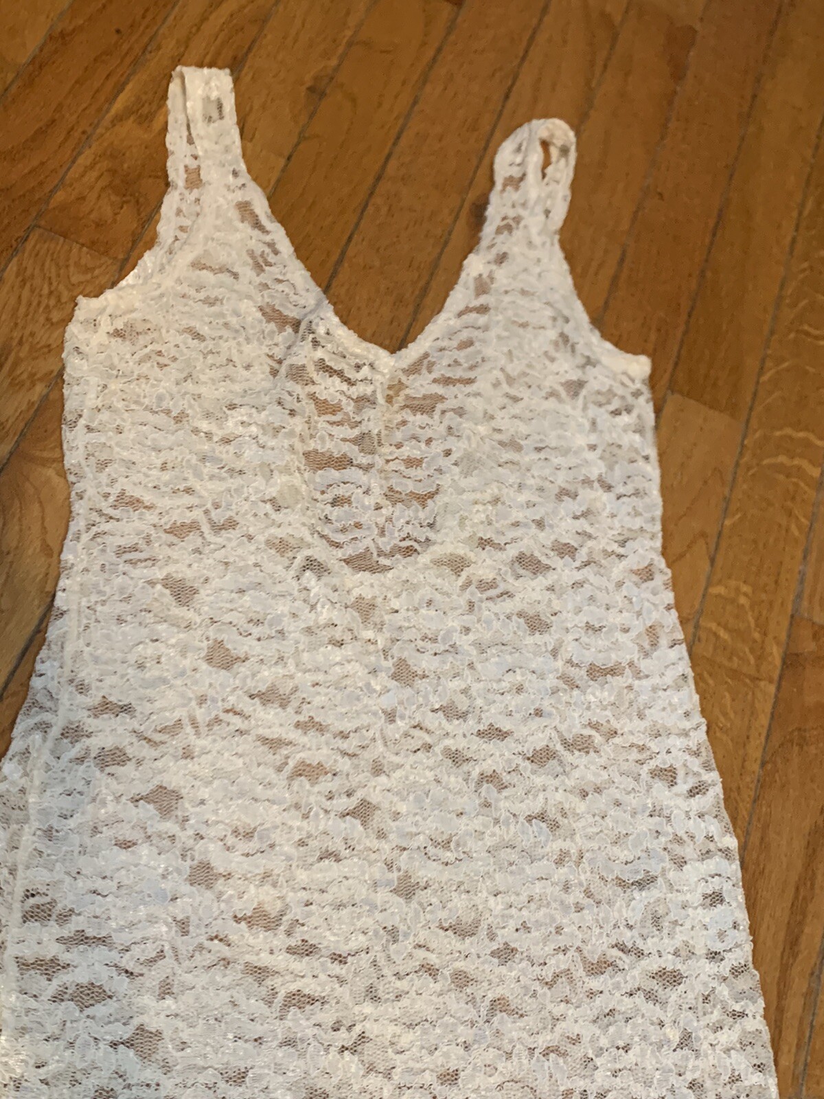 Sexy VTG Beige Gold Label Victoria Secret Sheer Lace Lingerie Nightie Slip M