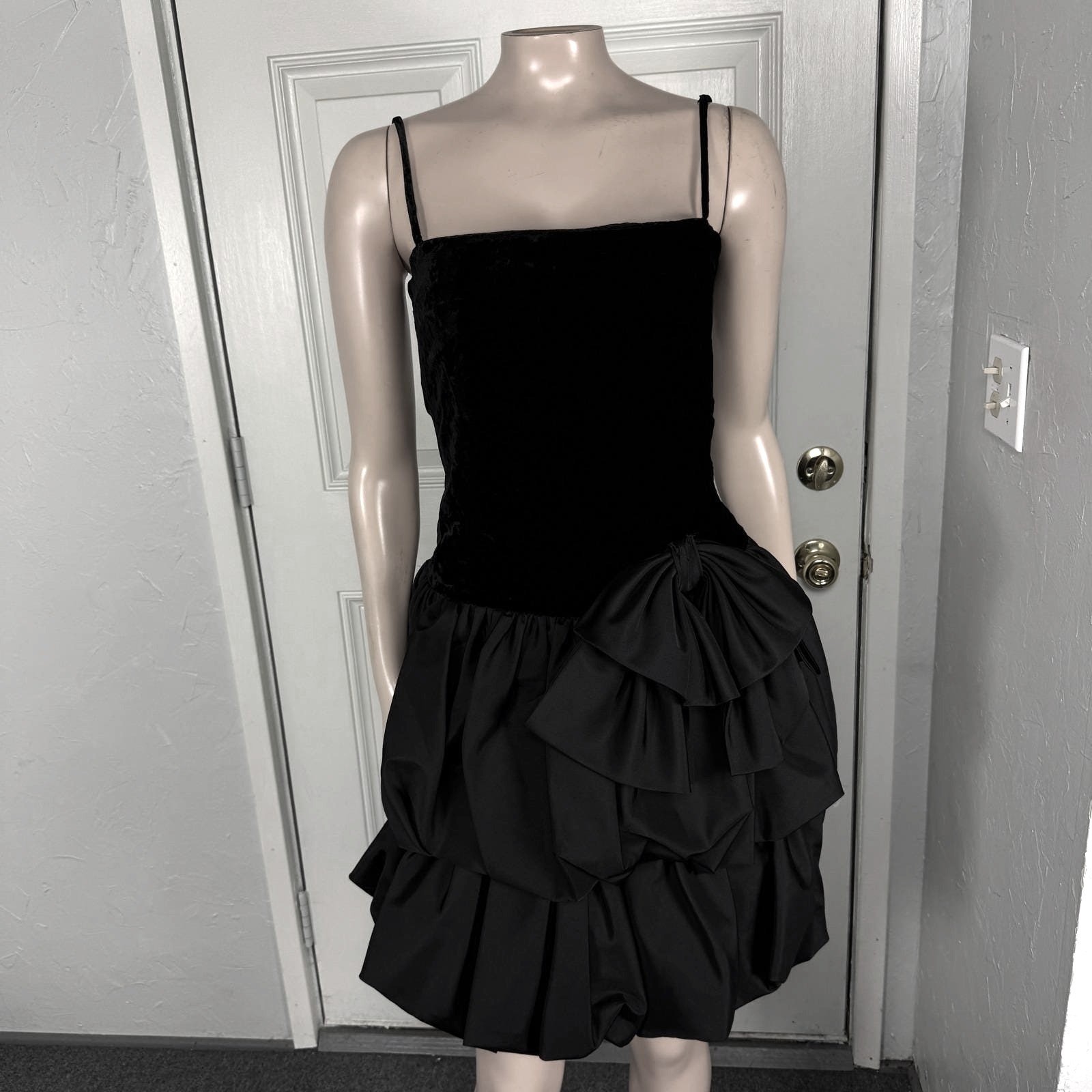 Vintage 80s 90s Gray Rose Dress Prom Party Bow Formal Evening Gown Velvet K3-4