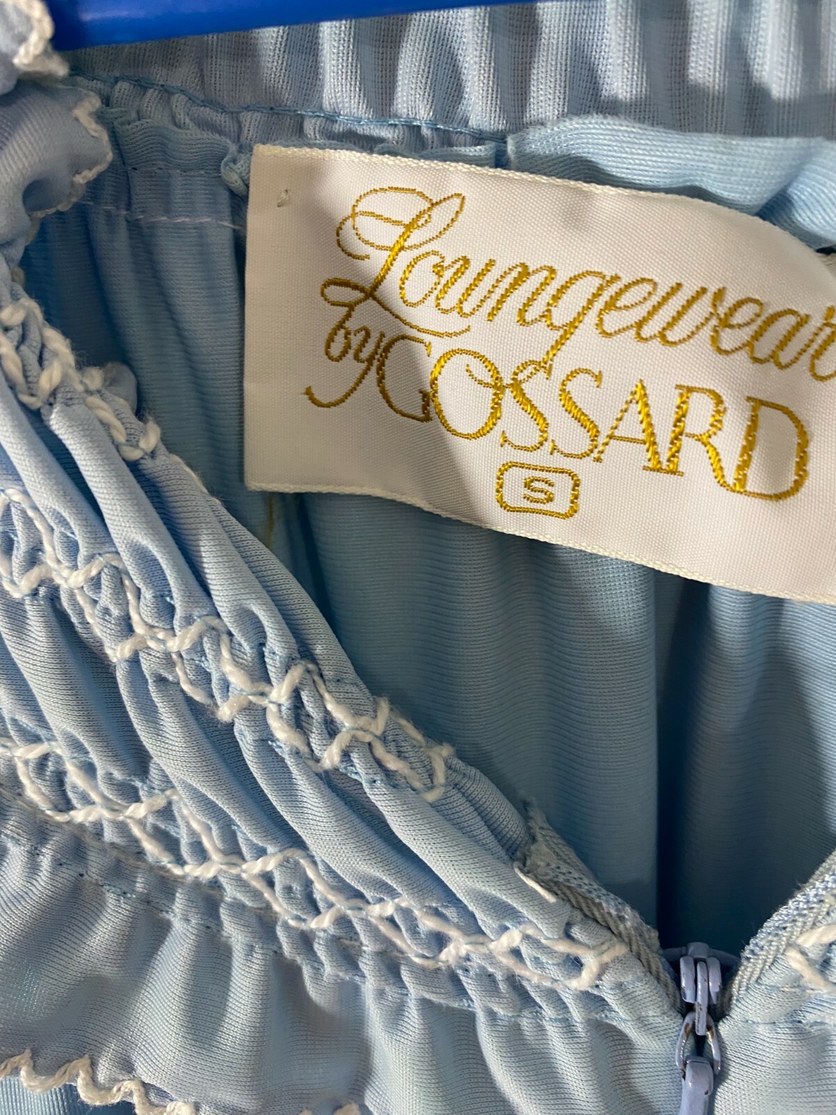 1970’s Robe -Gossard Loungewear- S-Light Blue w/Smocking/Ruffles-VG- PRETTY-SALE