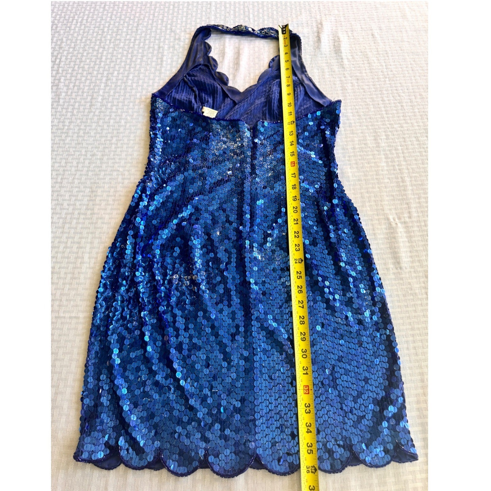 Niteline Della Roufogali Vintage Royal Blue Sequin Halter Scalloped Dress 12