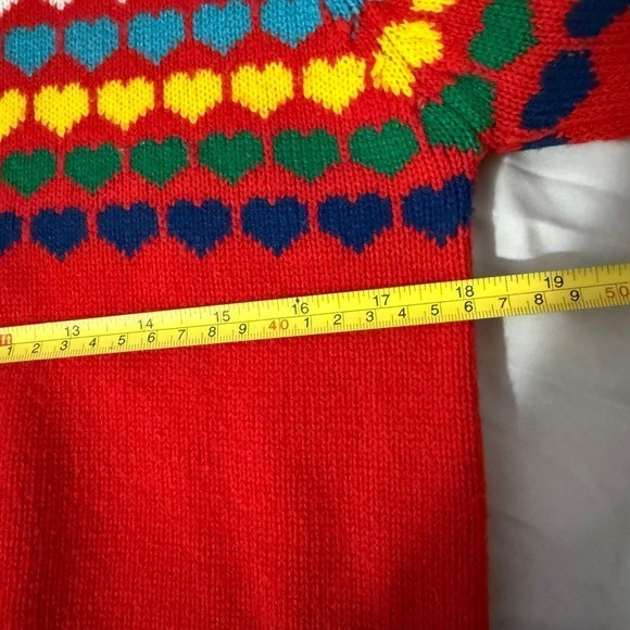 Vintage objectives rainbow heart red sweater kidcore 80s/90s