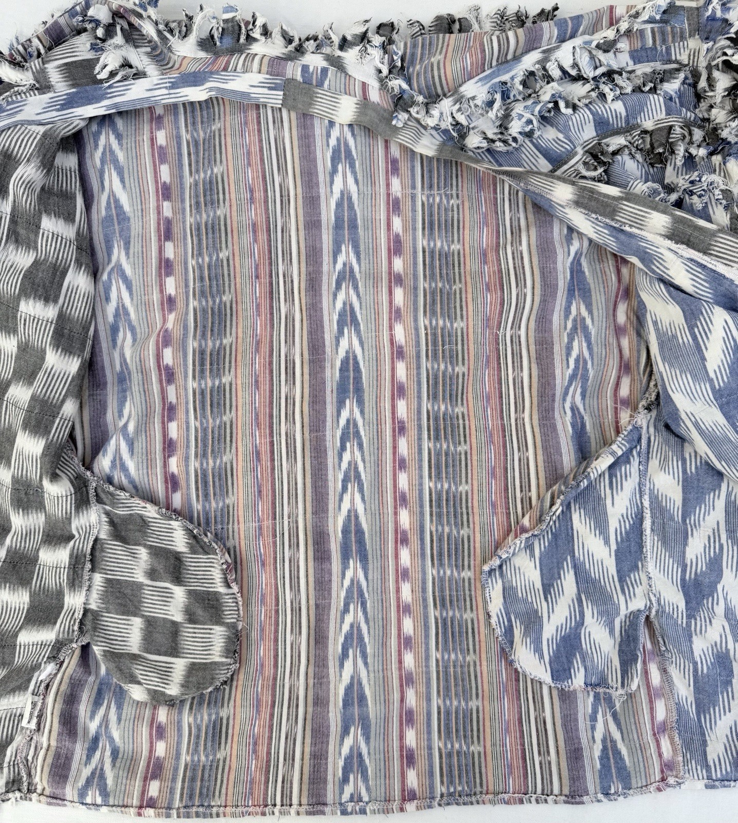 Paula Sweet Muslin Mink Ikat Lightweight Cotton Gray White Blue Jacket LARGE