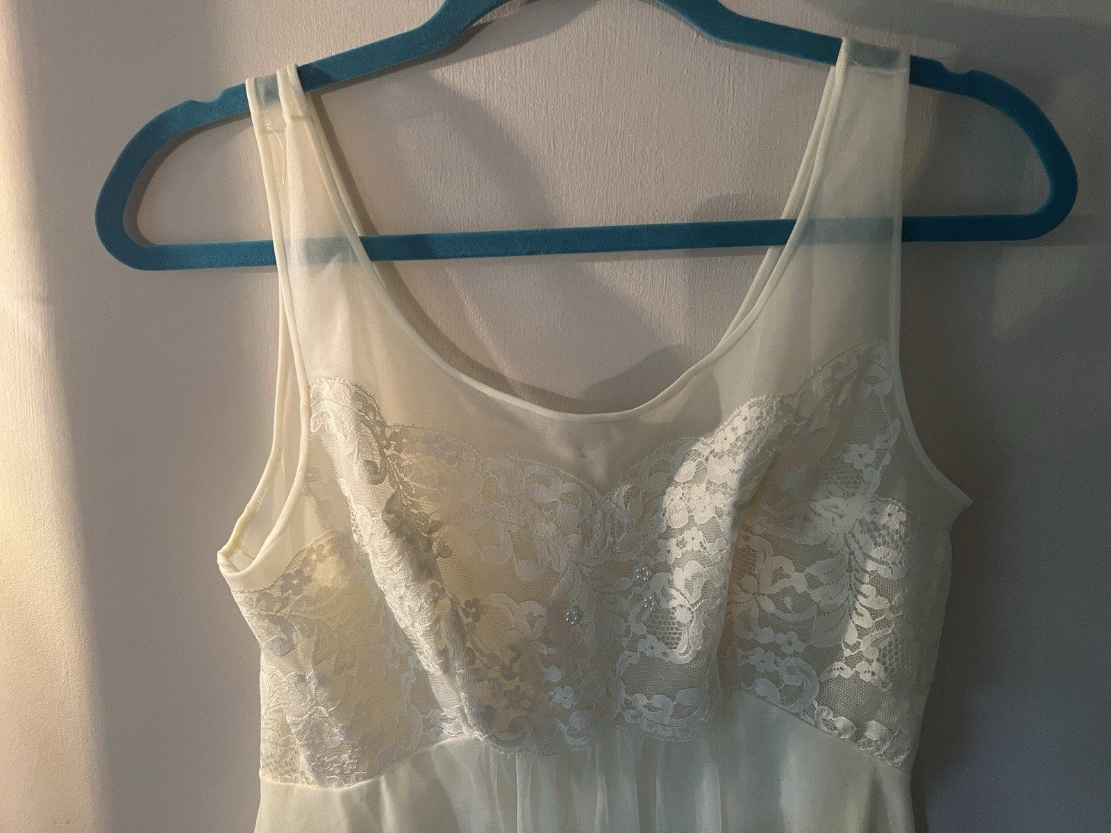 Vintage 80’s Shadow Line Yellow nightgown robe peignoir set lace nylon chiffon S