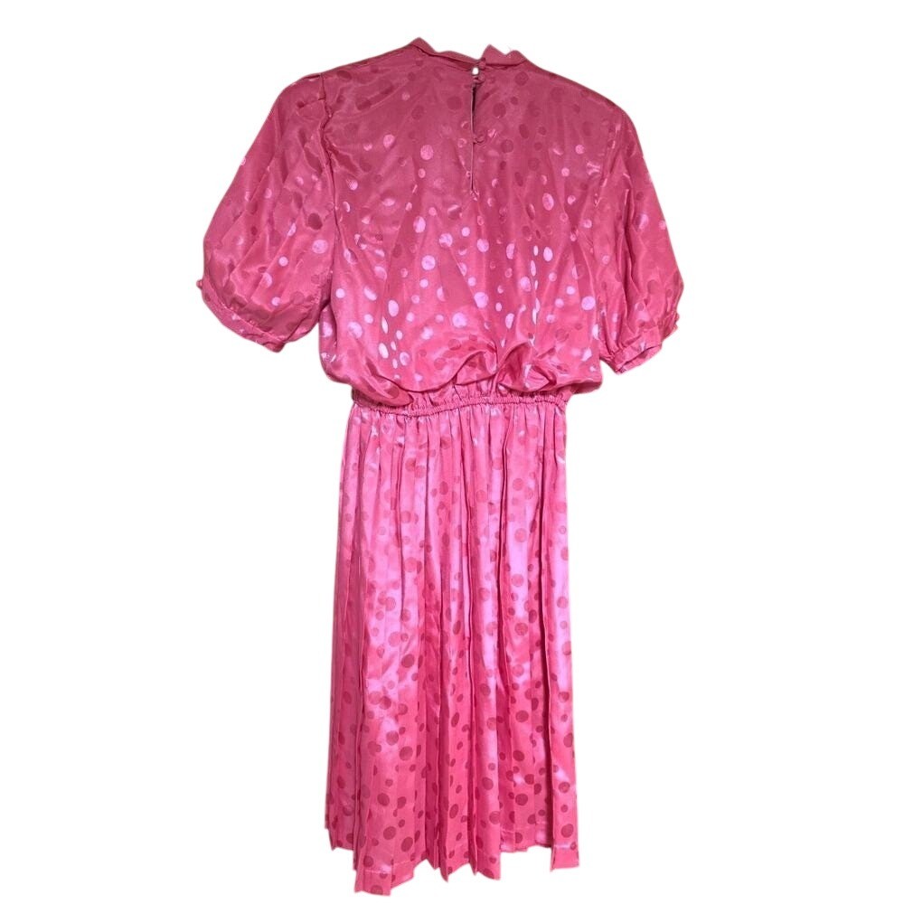 Vintage 80s Hot Pink Pleated Secretary’s Dress Sz 6P Dim the Lites