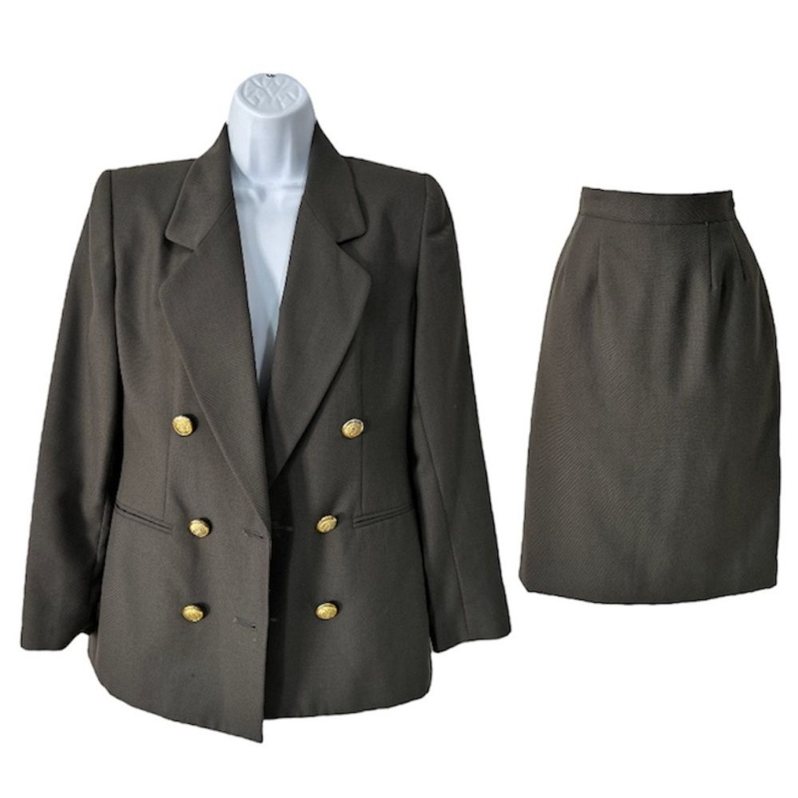 Linda Allard Ellen Tracy Gray Double Breasted Skirt Suit Size 4