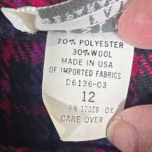 Leslie Fay Plaid Pleated Skirt Mid Length Poly Wool Blend USA Made Women’s 12