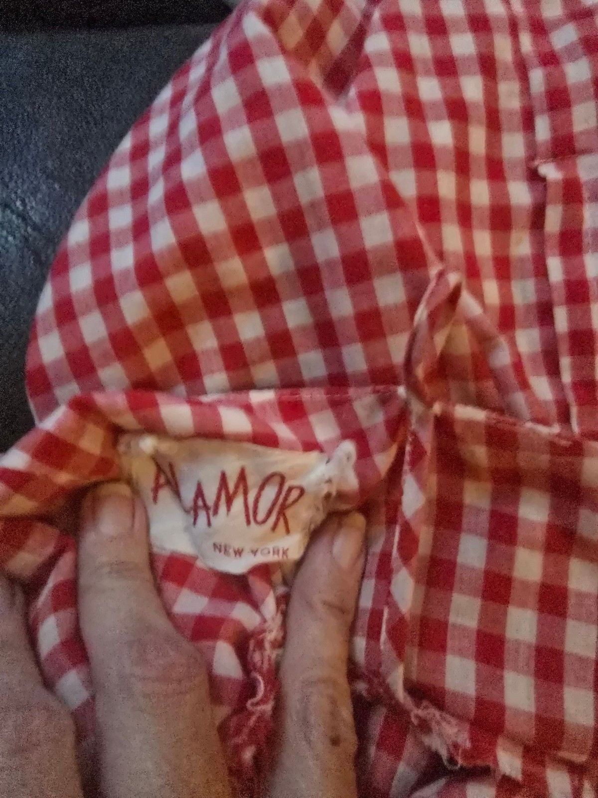 Vintage ALMOR New York Red Gingham Cottagecore Dress Eyelet Lace