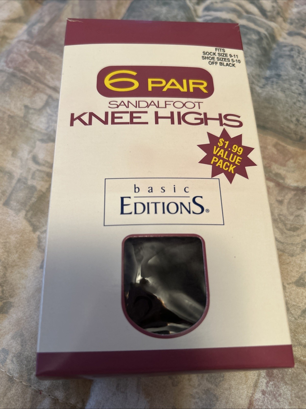 New *Basic Editions*Lot Of 5 Pairs Off Black Sandal Foot Knee Highs
