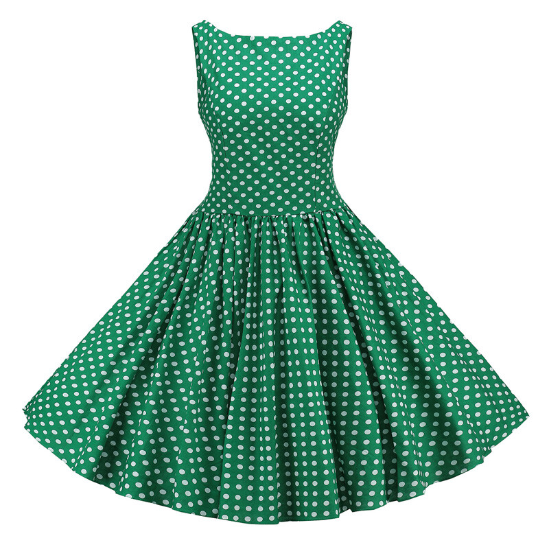 Retro Rockabilly 50s 60s Swing Vintage Dress Casual Print Floral Polka Dot Dress