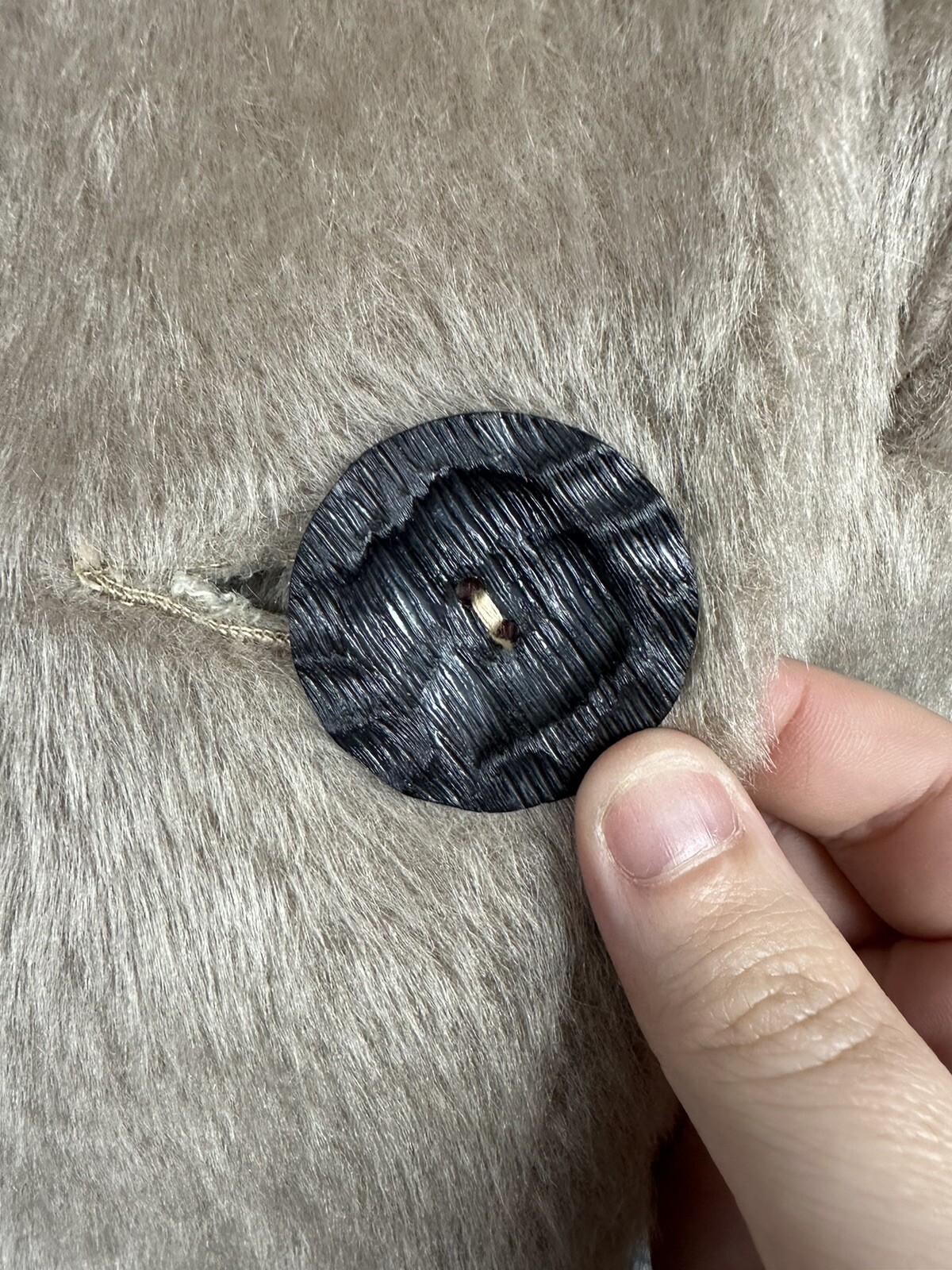 60s VINTAGE Faux Fur Pea Coat Wood Buttons Size Small Gorgeous