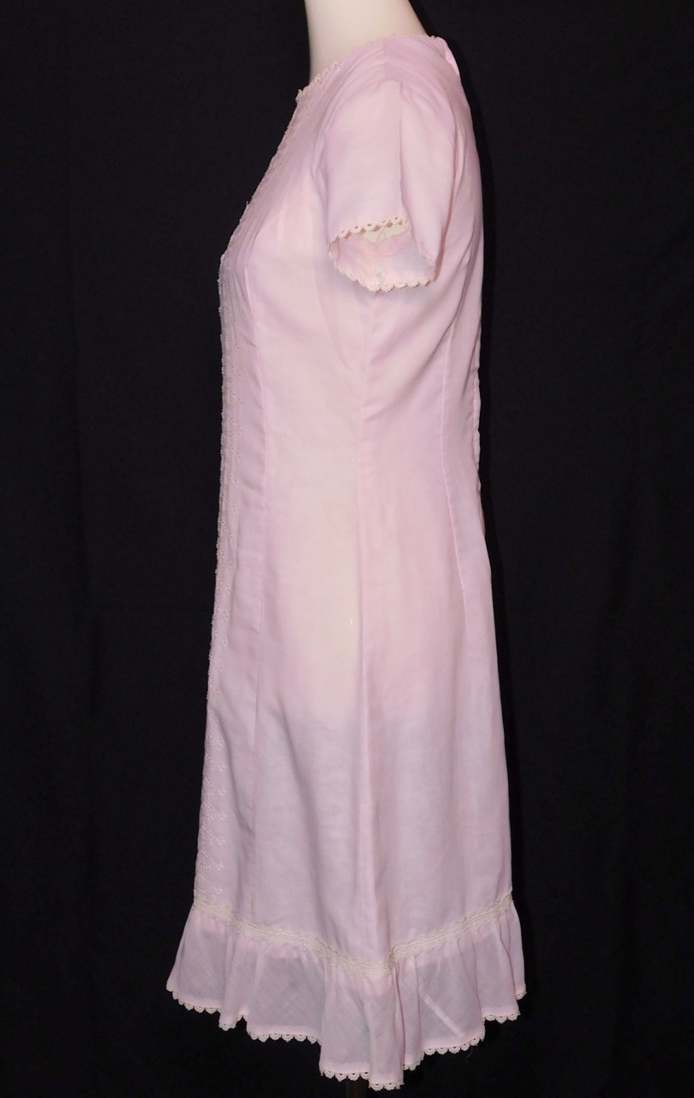 Vintage 1960s Minx Modes Sheer Cotton Pink Shift Dress Lace Trim