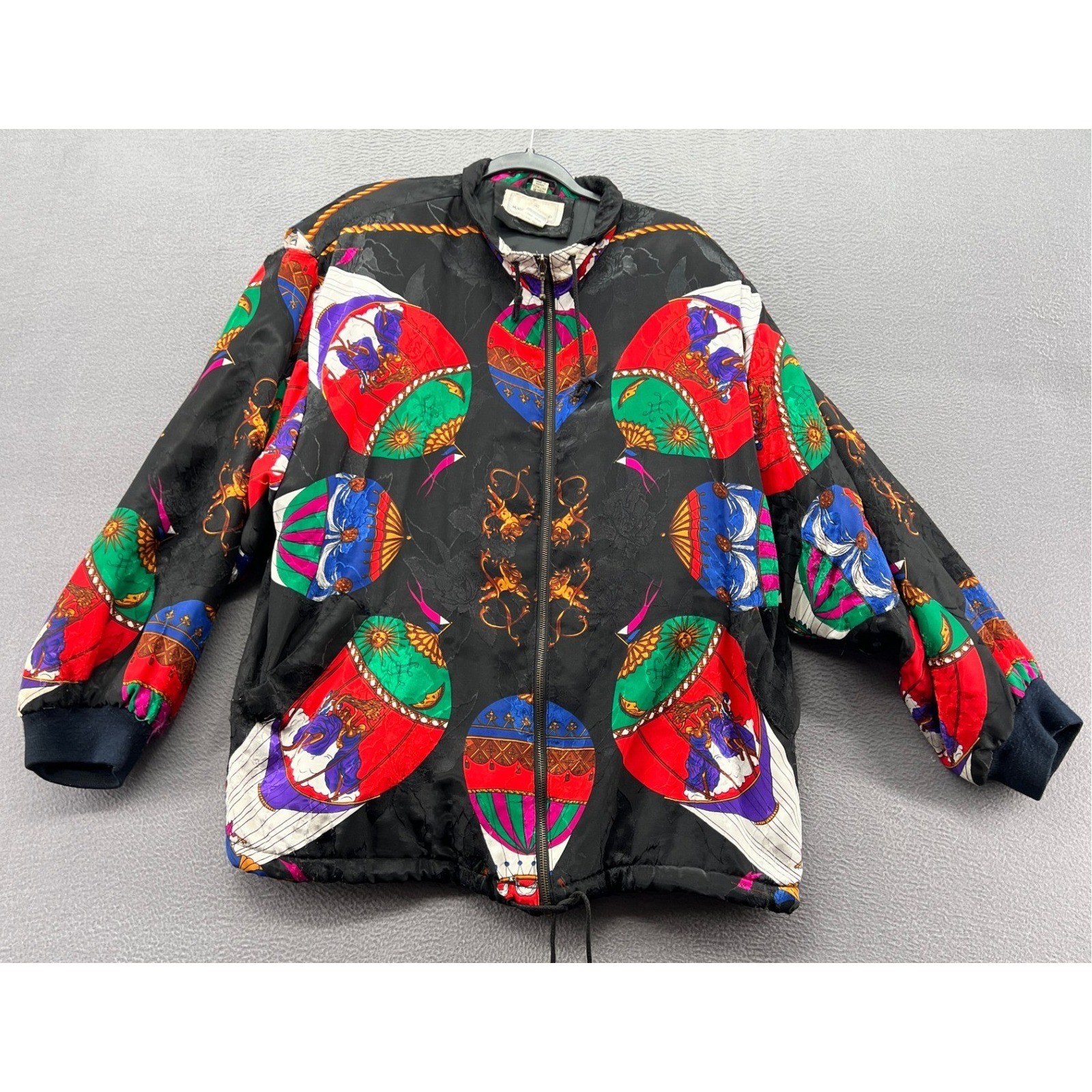 Vintage Maggie Lawrence Jacket Hot Air Balloon Plus Size 22W 24W Black Jacquard