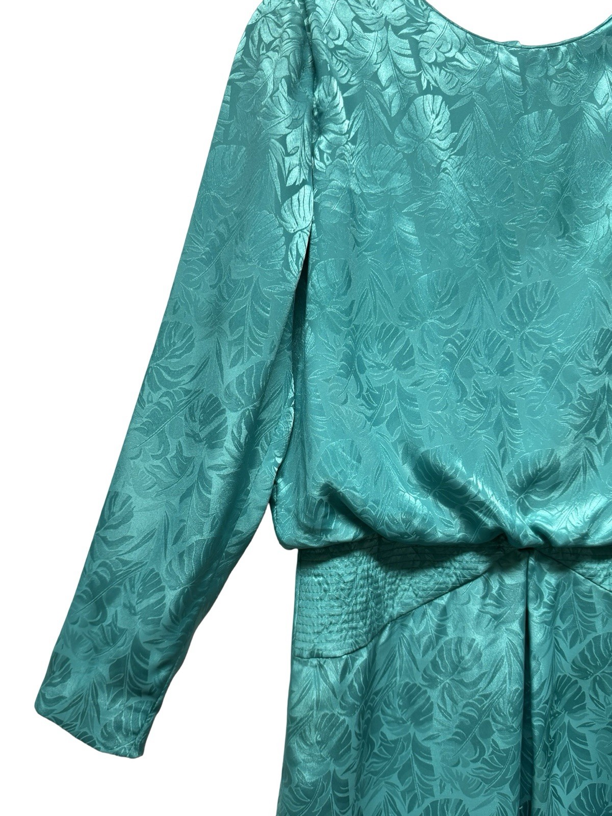 Vtg Henry Lee Women Dress 1960 Green Satin Floral Print Button Up Back Size 12