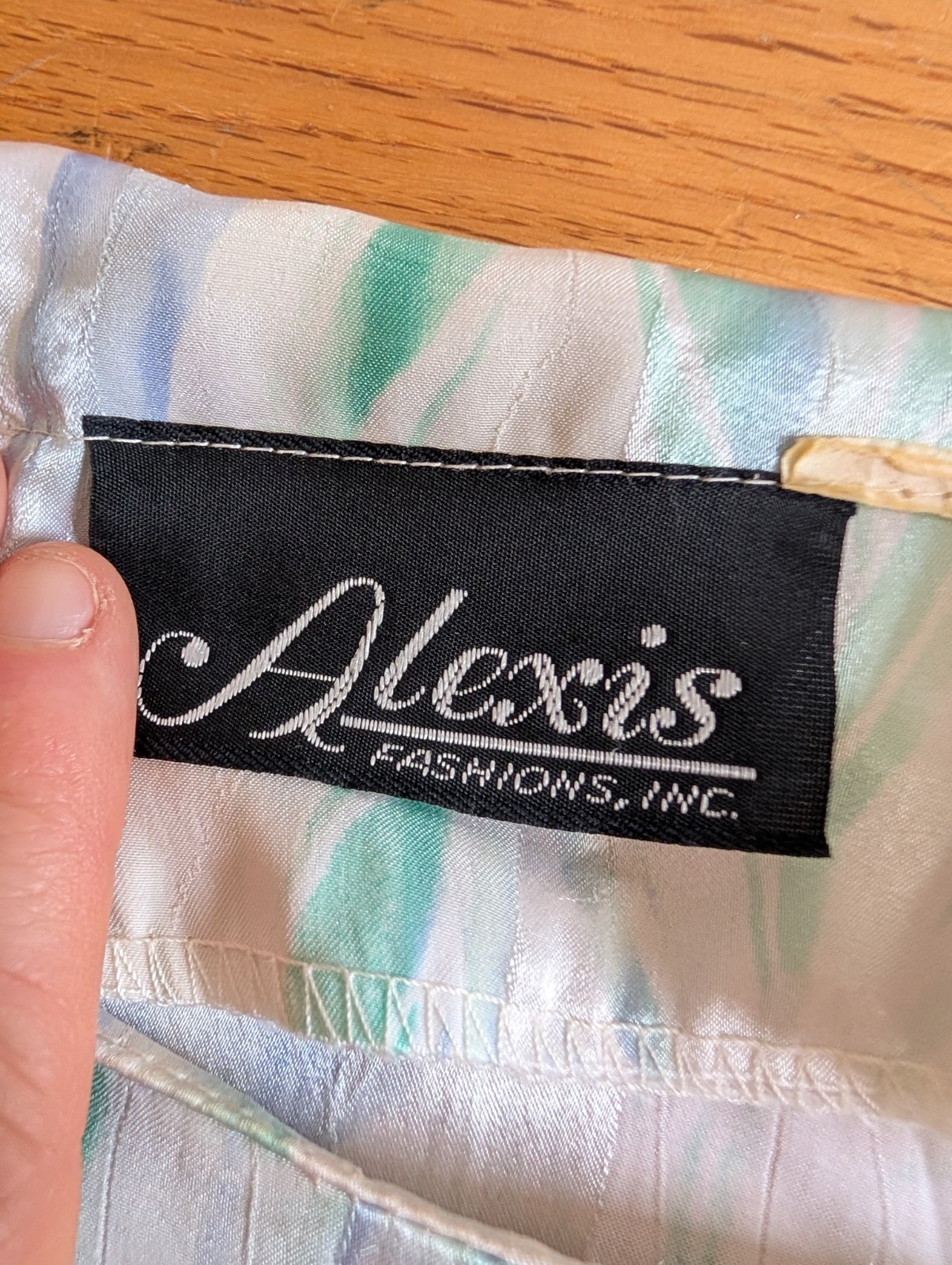 Vintage 1980s Alexis Fashion Inc Blue Green White Cottage Easter Sheer Dress Med