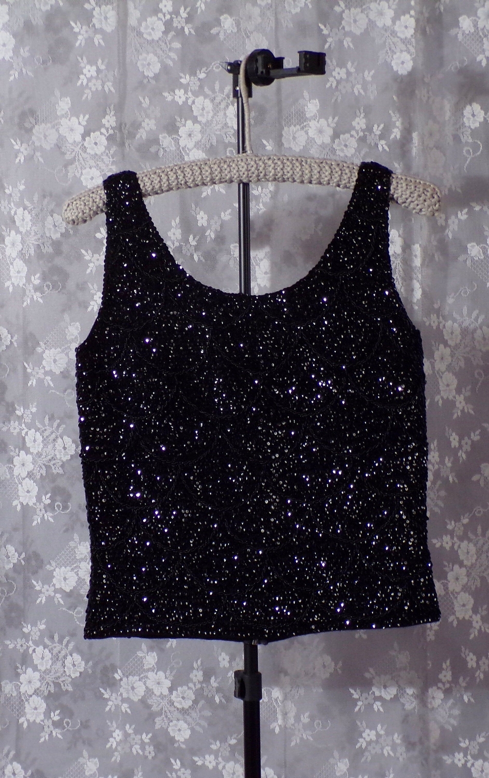 Vintage 60s Black Sequin Top Size Medium 1960s Fancy Evening Cocktail Glam Retro